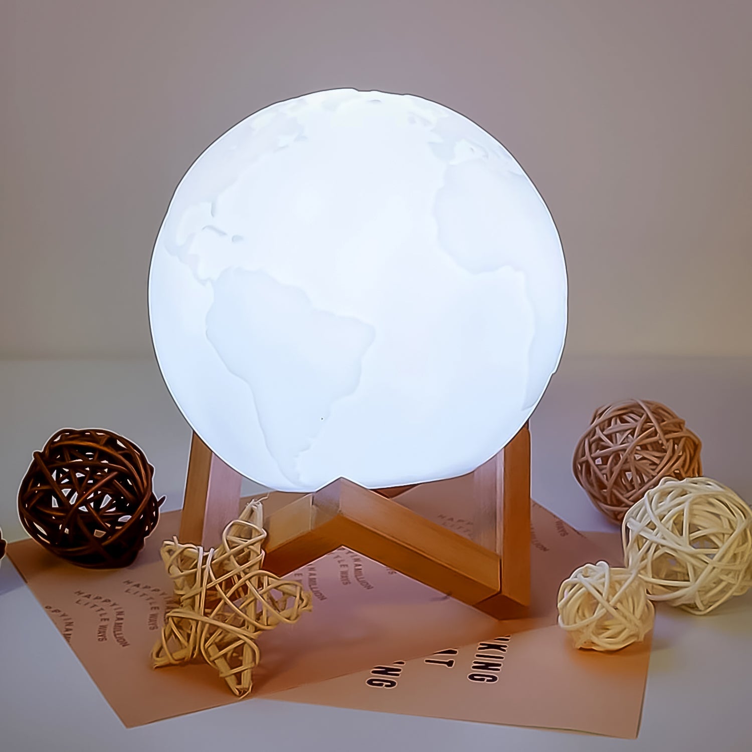 3D Moon Night Lamp with Stand (Color Box /  White & Yellow Light / 1 Pc) 3D Moon Night Lamp with Stand (Color Box /  White & Yellow Light / 1 Pc)
